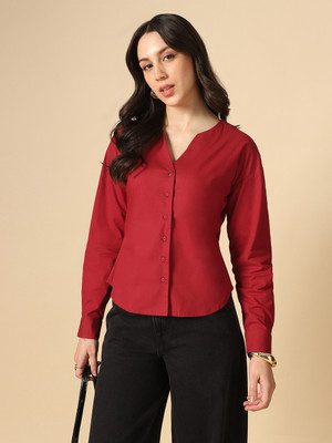 Globus Women Solid Formal Maroon Shirt