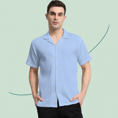 A Surhi Men Self Design Casual Light Blue Shirt