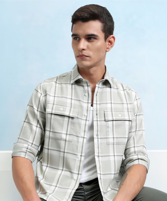 HIGHLANDER Men Checkered Casual Grey Shirt