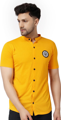 GEUM Men Solid Casual Yellow Shirt