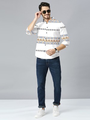 HASINI Fashion Men Printed Casual White Shirt