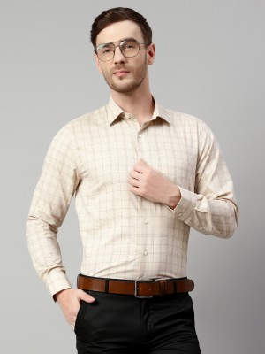 CANTABIL Men Checkered Formal Beige Shirt