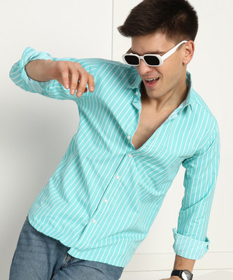 Jai Textiles Men Striped Casual Light Green Shirt