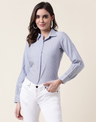 Selvia Women Striped Casual Blue, White Shirt