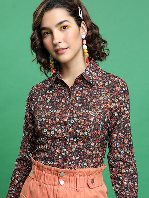 Tokyo Talkies Women Printed Casual Maroon Shirt