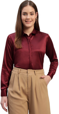 Swaz Women Solid Formal Maroon Shirt