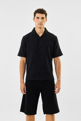 Snitch Men Self Design Casual Black Shirt