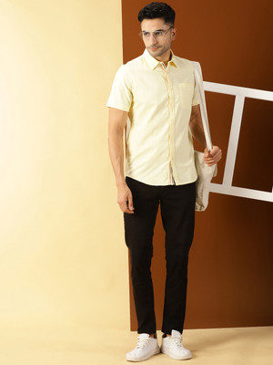 THOMAS SCOTT Men Solid Casual Yellow Shirt