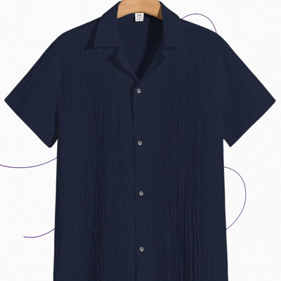 Dharamraj Fashion Men Self Design Casual Dark Blue Shirt