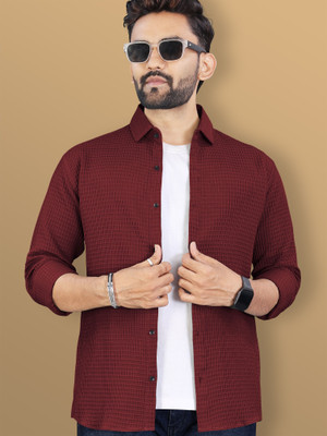 VeBNoR Men Self Design Casual Maroon Shirt