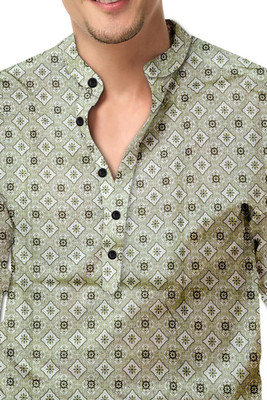 STELLALIFE Trend Men Printed Casual Dark Green, Light Green, White Shirt