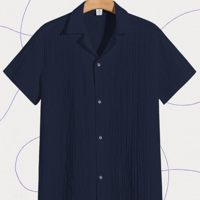 Jenil Fashion Men Self Design Casual Dark Blue Shirt
