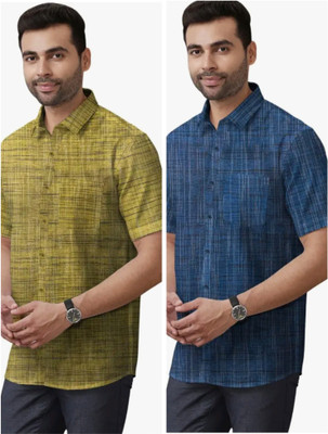 Fems Men Solid Formal Yellow, Blue Shirt(Pack of 2)