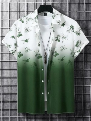 ZONANZA Men Printed Casual White, Green Shirt