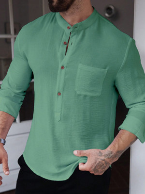COMBRAIDED Men Solid Straight Kurta(Green)