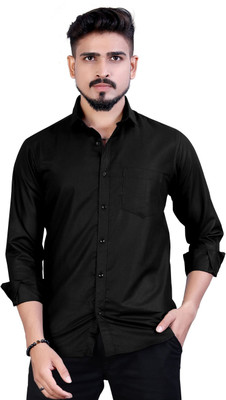 JessNX Men Solid Casual Black Shirt