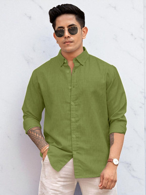 Yanthi Trend Men Self Design Casual Light Green Shirt