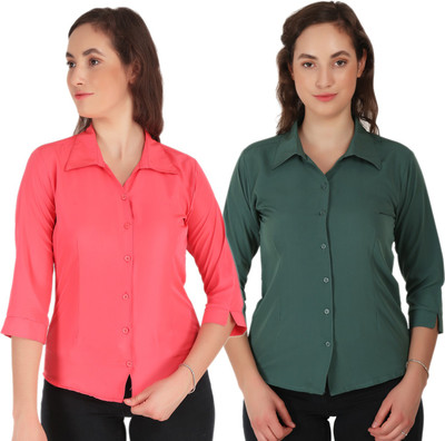 HEAVENS CREATIONS Women Solid Casual Multicolor, Maroon Shirt(Pack of 2)