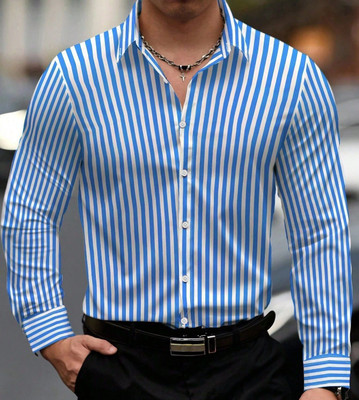 QUINTON Men Self Design Casual Light Blue Shirt