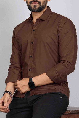 Qlonz Store Men Solid Casual Beige Shirt