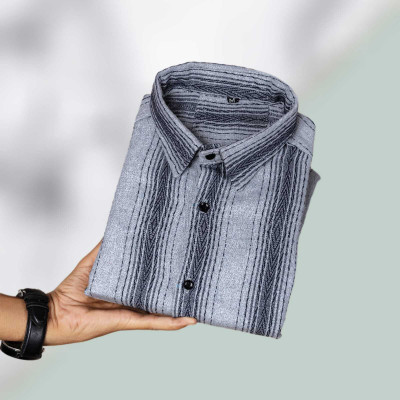 Viradha Fashion Men Striped Formal Grey Shirt