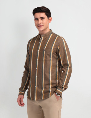 U.S. POLO ASSN. Men Striped Casual Brown Shirt