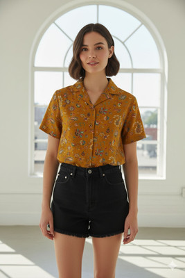 KISROLI Women Floral Print Casual Yellow Shirt
