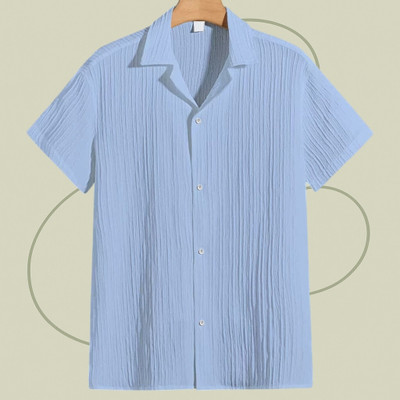 Look Trendy Men Self Design Casual Light Blue Shirt
