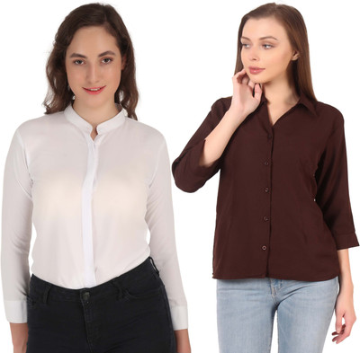 Mamnoon Women Solid Casual Maroon Shirt(Pack of 2)