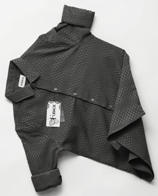 FUBACK Men Self Design Casual Black Shirt