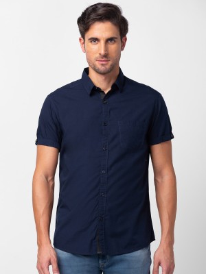 Spykar Men Self Design Casual Dark Blue Shirt