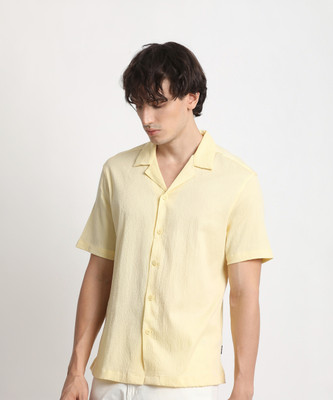 THE BEAR HOUSE Men Self Design Casual Yellow Shirt