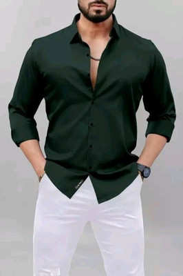 MUMIN Men Solid Formal Green Shirt