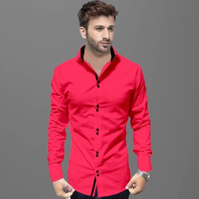 Voroxy Men Solid Casual Pink Shirt