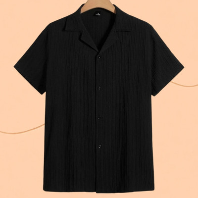 A DEEMOON Men Solid Formal Black Shirt