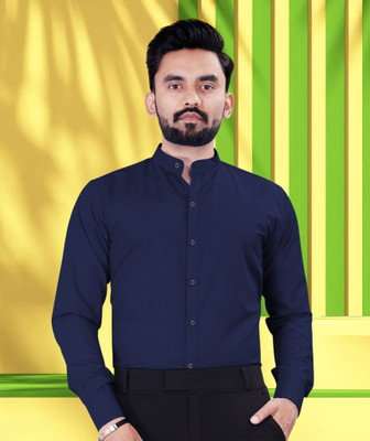 METRONAUT Men Self Design Formal Dark Blue Shirt