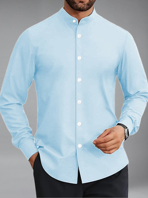 Yugnik Men Solid Casual Light Blue Shirt