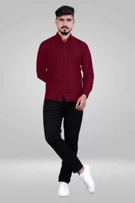 Kyutiman Men Solid Formal Maroon Shirt