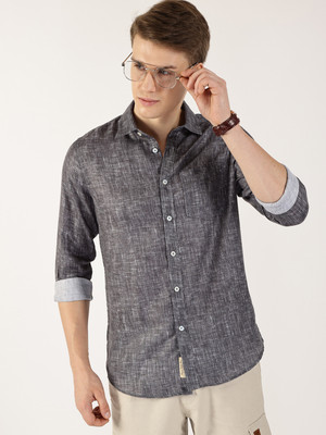 THOMAS SCOTT Men Self Design Casual Black Shirt