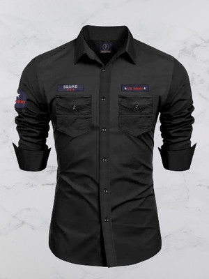 VeeraFlex Men Solid Casual Black Shirt