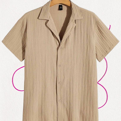 Looksky Men Self Design Casual Cream Shirt