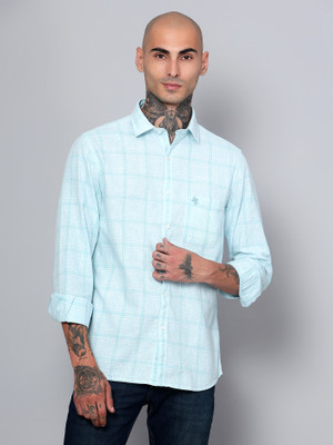 CANTABIL Men Checkered Casual Light Blue Shirt