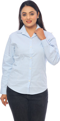 Regnic Women Striped Casual Blue Shirt