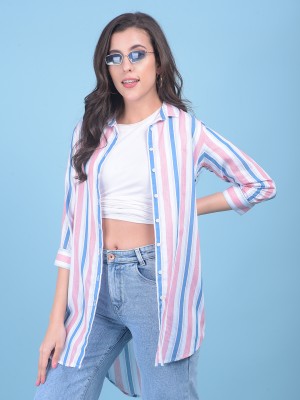 CRIMSOUNE CLUB Women Striped Casual Pink, Blue, White Shirt