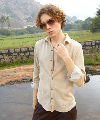 CAMPUS SUTRA Men Self Design Casual Beige Shirt
