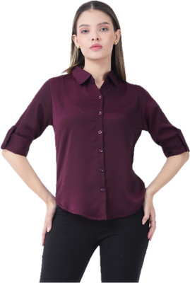Raus Fashion Women Solid Casual Purple Shirt