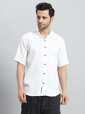 ELIXORIA Men Self Design Casual White Shirt