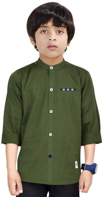 crane Boys Solid Casual Dark Green Shirt