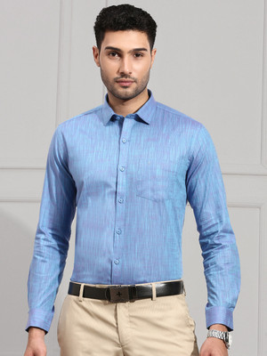 Ramraj Cotton Men Solid Formal Blue Shirt