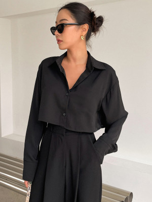 Aahwan Women Solid Casual Black Shirt